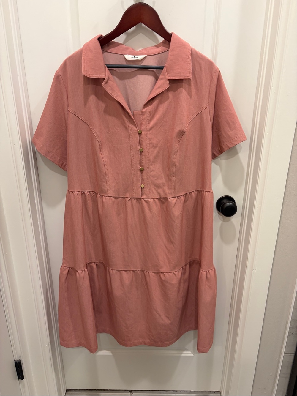 Tiered Short-Sleeve Midi Dress in Dusty Rose